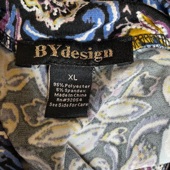 By Design Women's Black Paisley Floral Gold Button Mock Neck Peasant Sleeve XL - Picture 6 of 6